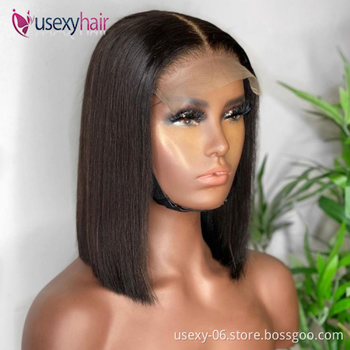Cheap natural short lace closure human hair wigs for black women silky straight wave bob wigs lace front raw virgin hair wig